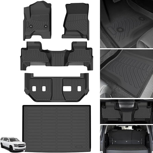 Floor Mats for 2015-2020 Chevrolet Suburban&for GMC Yukon XL (with 2nd Row Bench),7 Seats, TPE All Weather Protection Floor Liners Full Accessories for Chevy Suburban Floor Mats,Non-Slip Cargo Liner