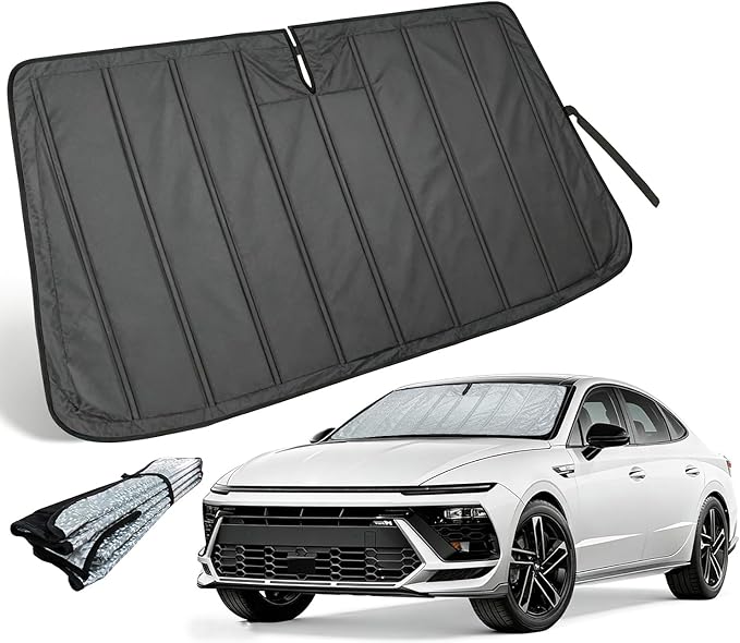 Sun Shade for Sonata 2020-2023 Civic 2016-2021 Forte 2019-2024 | Thickened Accordion Car Front Window Sunshade – Foldable Aluminum UV Protection Sun Visor Shield with Storage Bag