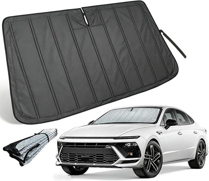 Sun Shade for Sonata 2020-2023 Civic 2016-2021 Forte 2019-2024 | Thickened Accordion Car Front Window Sunshade – Foldable Aluminum UV Protection Sun Visor Shield with Storage Bag