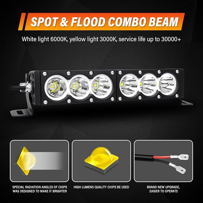 AUXTINGS 12 inch Single Row White LED Light Bar 60W Off Road Light Bar Spot Beam LED Work Light Truck UTV 4x4 Cars SUVs ATVs Boats Fog Driving Light with Wiring Harness kit