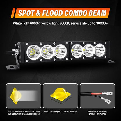 AUXTINGS 12 inch Single Row White LED Light Bar 60W Off Road Light Bar Spot Beam LED Work Light Truck UTV 4x4 Cars SUVs ATVs Boats Fog Driving Light with Wiring Harness kit