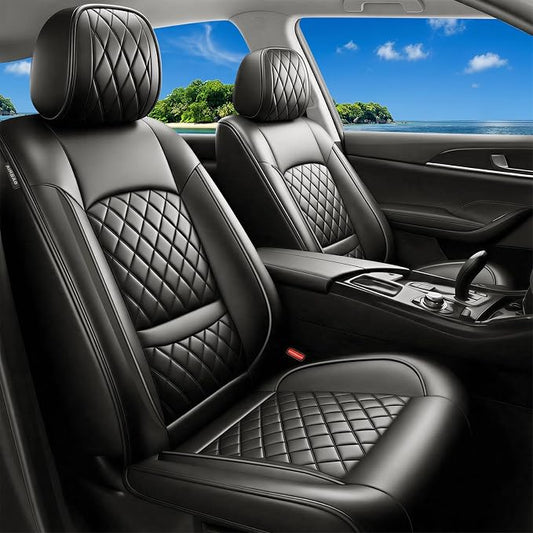 Car Seat Covers Compatible with Hyundai Kona 2018-2025 2026 - Waterproof & Breathable Luxury Leather All-Weather Seat Cushions Protectors, Airbag Compatible, Only 2 Front seat Covers (Black)