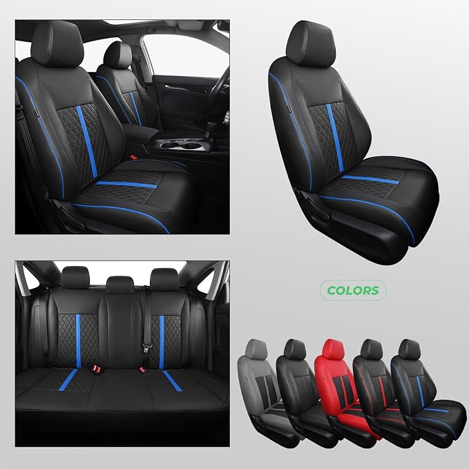 for Honda Civic Leather Seat Covers, Sedan LX 2016 2017 2018 2019 2020 2021, Custom Fit Car Seat Cover Full Set, Waterproof Accessories, Black Blue (Solid Bench Seats- W/O Rear Armrest)