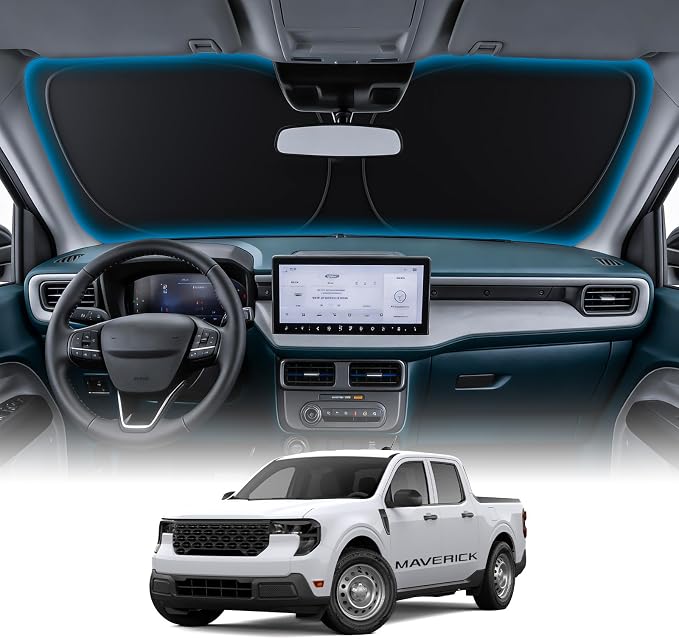 Wigoo for Ford Maverick Windshield Sunshade [OEM Design, 100% Sun Blockage] Foldable Heat Insulation Sun Shade with Storage Bag, for Ford Maverick (2022-2026), Silver Coating