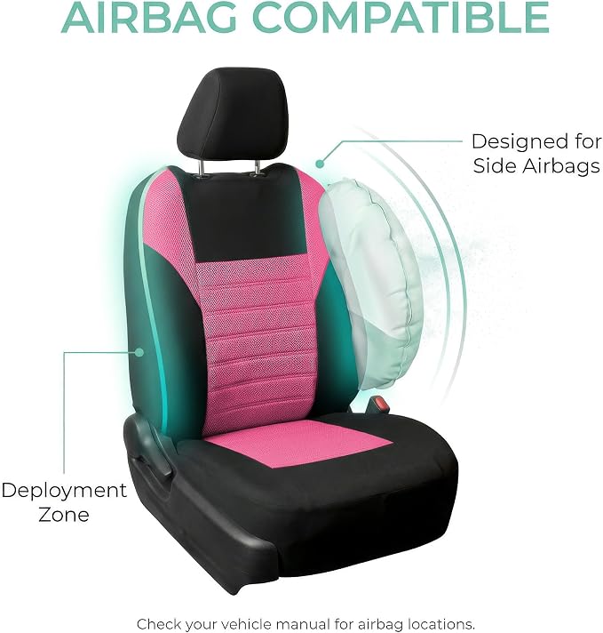 FH Group Automotive Car Seat Covers Front Set Premium 3D Air Mesh Front Seat Covers, Airbag Compatible Universal Fit Interior Accessories for Cars Trucks and SUVs - Pink