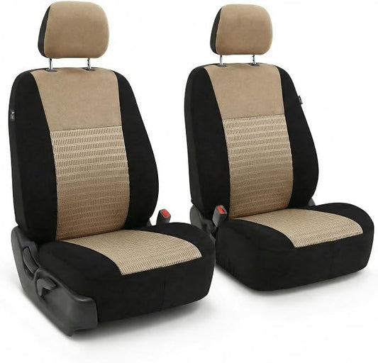 FH Group Universal Car Seat Covers Front Set for SUV Truck Sedan Vans | 3D Textured Breathable Fabric Seat Cover Set Protector with Airbag Compatible Interior Upgrade - Beige