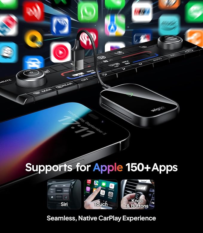 Wigoo 2026 Upgrade Wireless CarPlay Adapter [Long-Drive Stability, 10s Auto Connect] Converts Wired to Wireless CarPlay, Low Delay CarPlay Dongle for iPhone, Fit for Cars with Wired CarPlay, Black