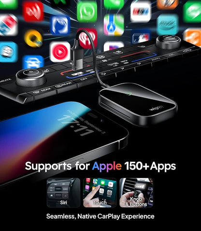 Wigoo 2026 Upgrade Wireless CarPlay Adapter [Long-Drive Stability, 10s Auto Connect] Converts Wired to Wireless CarPlay, Low Delay CarPlay Dongle for iPhone, Fit for Cars with Wired CarPlay, Black