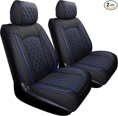 YIERTAI Truck Seat Covers Compatible with Toyota Tundra for 2008-2025 2026 Tundra Crewmax SR5 Limited Double Cab Crew Extended Cab Waterproof Leather Seats Protectors(2 PCS Front only/Black-Blue)