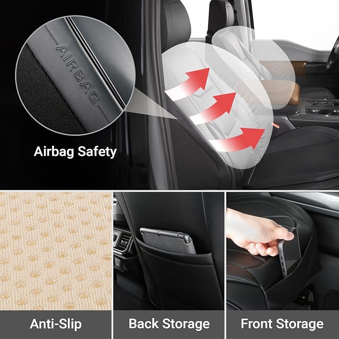 Coverland Custom Fit Car Seat Covers for SUV Compatible with [Escalade, Pilot, Escape, Kicks, RAV4, Forester, F‑Pace] Premium Waterproof Non-Slip Interior Seat Protector [Front Black - Size Chart A28]
