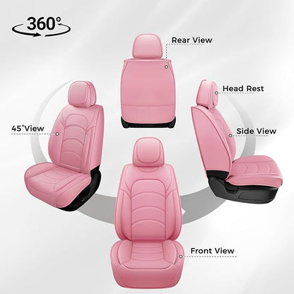 otoez Car Seat Covers Full Set, 5 Seats Waterproof Universal Leather Seat Cover for Cars, Front Rear Automotive Interior Protectors Full Coverage for Most Cars Sedens Trucks SUVs, Pink