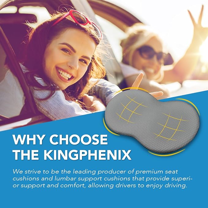 kingphenix Wedge Car Seat Cushion: Memory Foam Truck Seat Cushion for Car Seat Driver - Sciatica and Back Pain Relief - Enhancing Driving Comfort - Gray X-Large