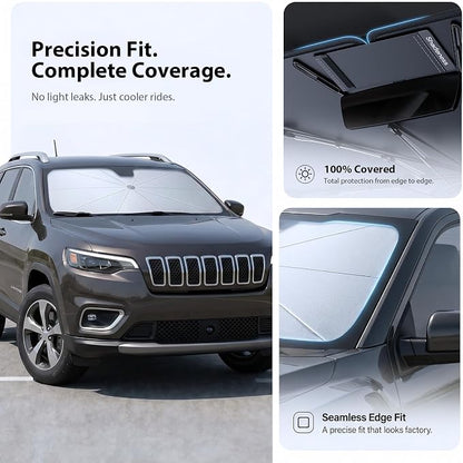 2026 Upgraded Windshield Sun Shade Umbrella for Jeep Cherokee [Precision Custom Fit, Superior UV & Heat Block] Cooling Tech Fabric, Durable Foldable with Storage Bag, Fits 2000-2001, 2014-2023