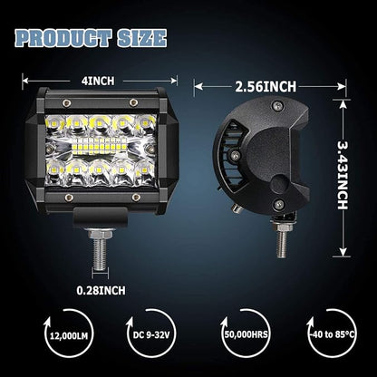 LED Pods 4inch LED Light Bar Fog Lights Off-Road Driving Lights 2PCS 120W 1,200LM Triple-Row Flood Spot Combo Waterproof Work Light for Trucks Boat Golf Cart Jeep SUV ATV UTV
