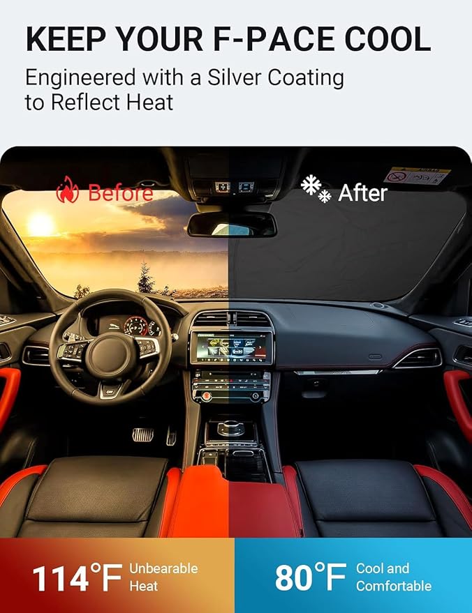 Proadsy 2026 Upgrade Front Windshield Sun Shade Foldable Sunshade Protector Custom Fit for Jaguar F-Pace 2016-2025 F Pace SUV Accessories