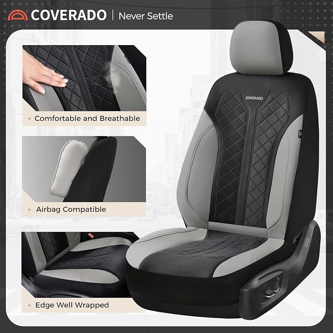 Coverado Car Seat Covers 5 Seats, Seat Covers Full Set, Mesh Breathable Seat Protectors, 5-Piece Spill-Proof White Automotive Seat Covers, Universal Fit for SUV, Sedan, Truck