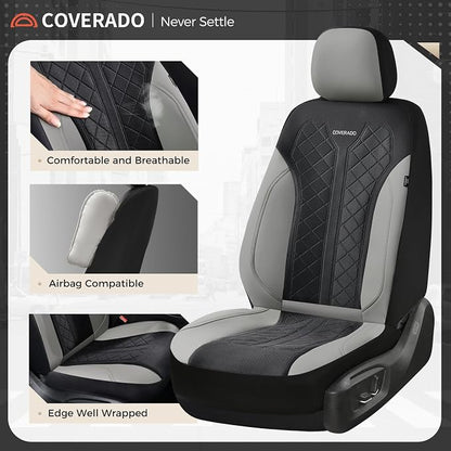 Coverado Car Seat Covers 5 Seats, Seat Covers Full Set, Mesh Breathable Seat Protectors, 5-Piece Spill-Proof White Automotive Seat Covers, Universal Fit for SUV, Sedan, Truck