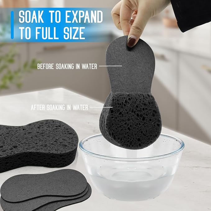 3 - Pack Large Sponge, Kitchen Sponges, Handy Sponges, Cellulose Sponges, Dish Washing Sponge, Natural Sponge, Car Washing Sponge, Eco Friendly Sponge (7.68 x 3.74 x 1.38 Inch), Black