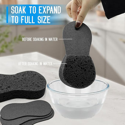 3 - Pack Large Sponge, Kitchen Sponges, Handy Sponges, Cellulose Sponges, Dish Washing Sponge, Natural Sponge, Car Washing Sponge, Eco Friendly Sponge (7.68 x 3.74 x 1.38 Inch), Black