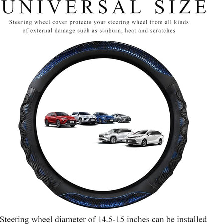 Car Steering Wheel Cover, 15 Inch Anti-Slip Steering Wheel Cover Protector with 3D Honeycomb Design, Universal Steering Wheel Covers for Truck SUV, Car Accessories (Blue, Round Shape)