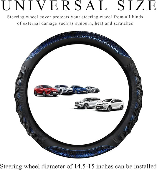 Car Steering Wheel Cover, 15 Inch Anti-Slip Steering Wheel Cover Protector with 3D Honeycomb Design, Universal Steering Wheel Covers for Truck SUV, Car Accessories (Blue, Round Shape)