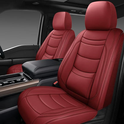 NS YOLO Leather Car Seat Covers Full Set,Universal Fit for Most Cars,SUVs and Sedans,Waterproof Luxury Leatherette Cushions, 5 Seats Protectors (Wine Red, Front Pair-2 Seats(Driver and Passenger))