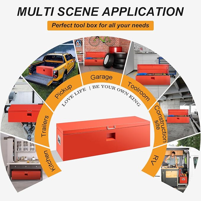 48" Truck Tool Box,Heacy Duty Metal Storage Organizer with Strong locking tongue,Trailer Tongue Box with Safe Hinge, for Truck,Pickup,RV,Garage,Best gift for family and friend,Red Power Coating