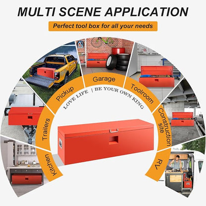 48" Truck Tool Box,Heacy Duty Metal Storage Organizer with Strong locking tongue,Trailer Tongue Box with Safe Hinge, for Truck,Pickup,RV,Garage,Best gift for family and friend,Red Power Coating