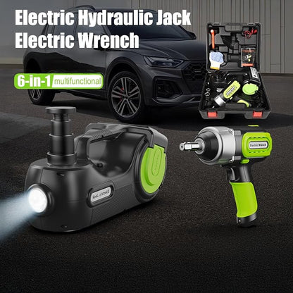 12V 5-Ton Electric Hydraulic Jack Emergency Tool Kit with Window-Breaking Hammer Anti-Slip Gloves Battery Clamps Electric Wrench C