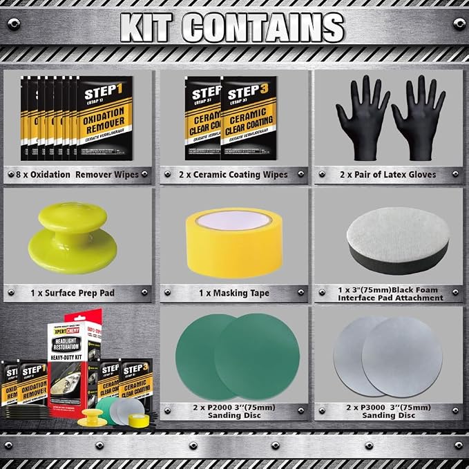 XPERTCHEMY Headlight Restoration Kit-Headlight Cleaner Removing The Heavy-Duty Yellowing, Clouding and Stains, Even Buffs Out Unsightly Hairline Scratches,No Power Tools Needed