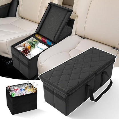 Car Seat Organizer for Ford Explorer 2026 2025 2024-2020 w/Built-In Cooler Bag, Car Second Console Organizer w/Non-Slip Strips, Car Backseat Organize for Dog Toys Kids Snacks Travel Storage Box