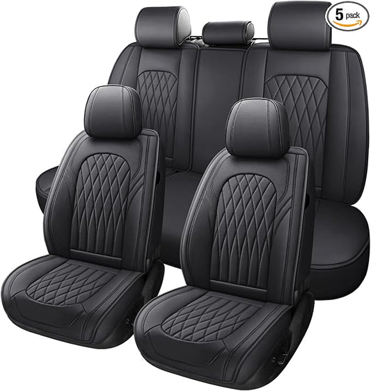 WELLDO Nappa Faux Leather Car Seat Covers Full Set, Black | Waterproof, Non-Slip Seat Protector, 0.28in Thickened Cushion, Airbag Compatible, Universal for Cars SUV Truck Pickup