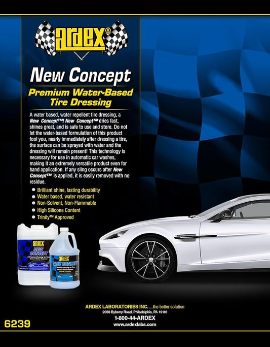 Ardex New Concept Tire & Trim Shine - Vinyl, Dash, Seat, Plastic & Rubber Dressing - DIY Like The Pros, 1 Gal | Made in USA