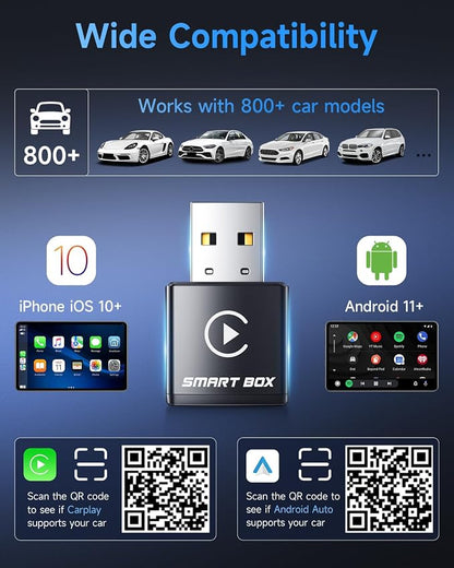 Ultra-Compact Wireless CarPlay Adapter – 65% Smaller Metal Housing, 2-in-1 for iPhone & Android, WiFi 6 & BT 5.4, Zero Latency, Plug & Play, Fits 800+ Cars (2015+) (Silver)