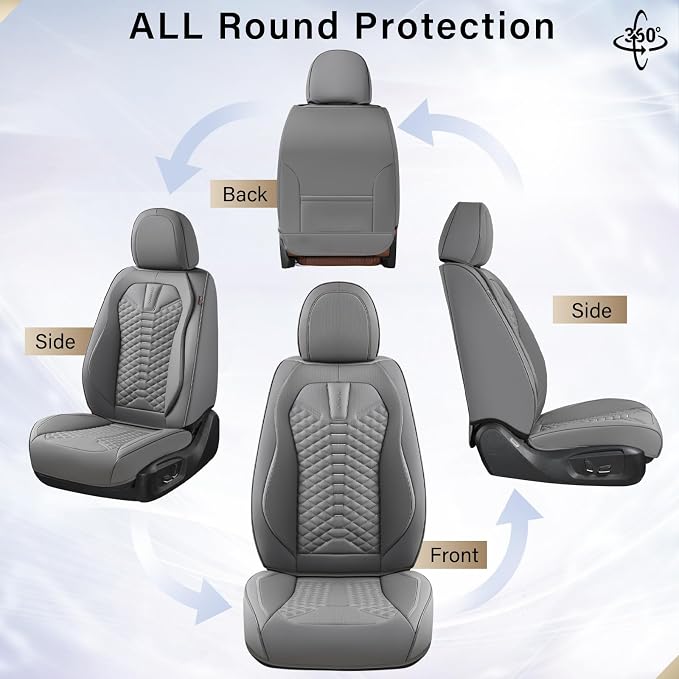 Coverado Car Seat Covers, Front Seat Cover, 2 Pack Waterproof Nappa Leather Seat Covers for Cars, Car Seat Protectors, Driver Seat Cover, Automotive Seat Covers Universal Fit for Most Cars, Gray