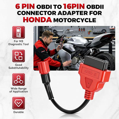 OBD2 Diagnostic Cable Adapter 16-Pin to 6-pin Compatible with M3 Motorcycle Diagnostic Tool, OBDII Generation IV 6P for Honda Kawasaki Yamaha Suzuki EUROV Motorcycles
