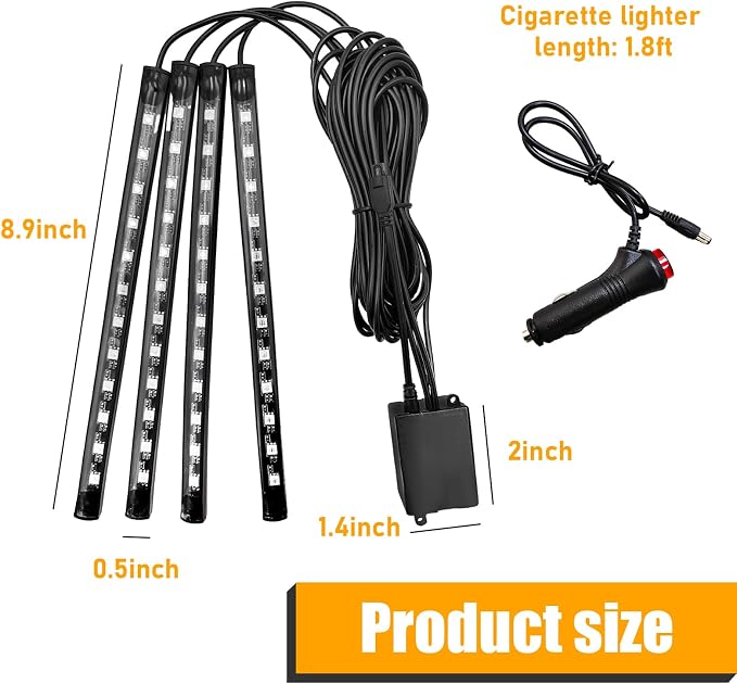 Car Led Interior Lights, RGB 48 LED Multicolor Auto Strip Light with Sound Active Function and APP Control, Under Dash Smart Lighting Kit with Charger, Car Accessories (Cigarette Lighter)