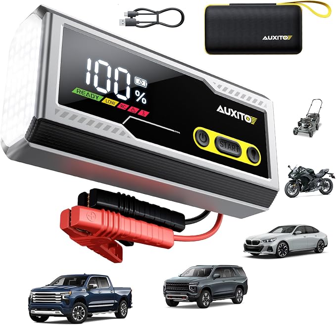 AUXITO Jump Starter 8000A Portable Car Battery Jump Starter with Large LCD Display Jump Cable with Smart Clamps Power Bank Emergency Flashlight for Cars Heavy Duty Jumper Box for Car Battery