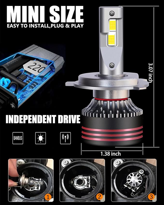 1997-2015 Toyota Tacoma Light Bulbs,6000K White,40000LM,Pack of 2 | H4/9003 Hi-Lo Beam, 1:1 as Stock, Powersports offroad Compatible, Fog Lights, Direct Replacement, Plug-N-Play