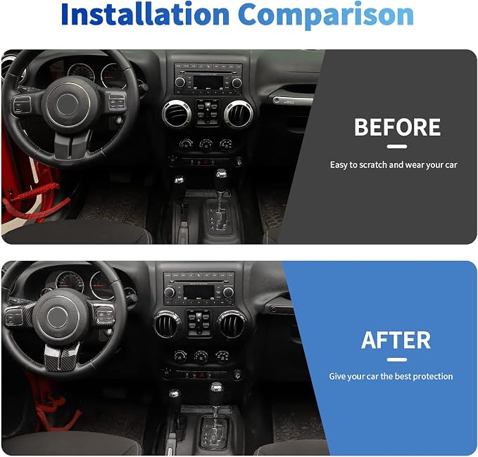 18PCS Full Set Interior Trim Kit for Jeep Wrangler JK JKU 2011-2018 4 Door,Center Console Door Handle Side Outlet Cup Holder Gear Cover Trim (Carbon Fiber)