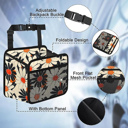 Car Backseat Organizer, PU Leather Back of Seat Cars Hanging Organizer with Pockets Leakproof Car Garbage Bag Hanging Cars Seat Storage Box Travel Accessories Foldable (Flower Orange)