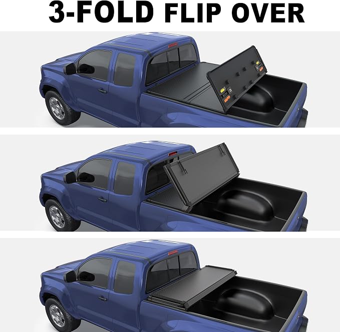KUIPERAUTO Tri Hard Truck Bed Tonneau Cover Compatible for 2014-2026 Toyota Tundra Styleside Solid 5.5 FT Bed On Top Aluminum Bed