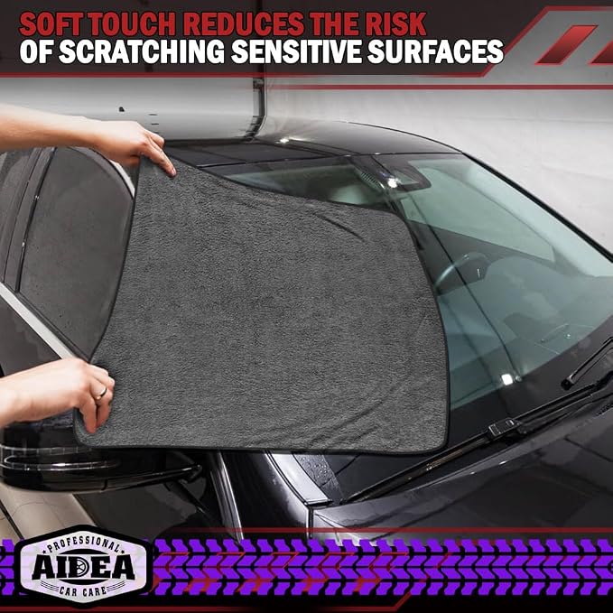 AIDEA Microfiber Towels for Cars-4PK, Large Professional Car Drying Towel, Scratch-Free & Absorbent Drying Towel for Cars, SUVs, RVs, Trucks, and Boats, 24inx 31in, Grey