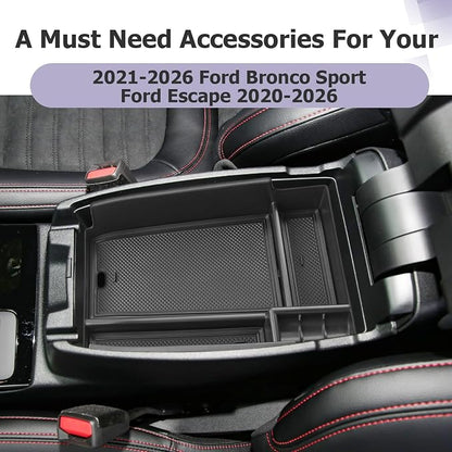 LUWU Center Console Organizer Compatible with Bronco Sport 2021-2026/Ford Escape 2020-2026 Accessories Armrest Console Storage Box Insert Tray ABS Material Black Coin Container Black