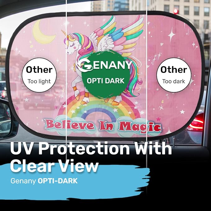 GENANY 2pcs Unicorn Window Sun Shade for Sedan SUV Truck (21x14 Inches), Sun Shades for Side Window, Accessories for Kids, Baby Window Shades, Summer Car Decor