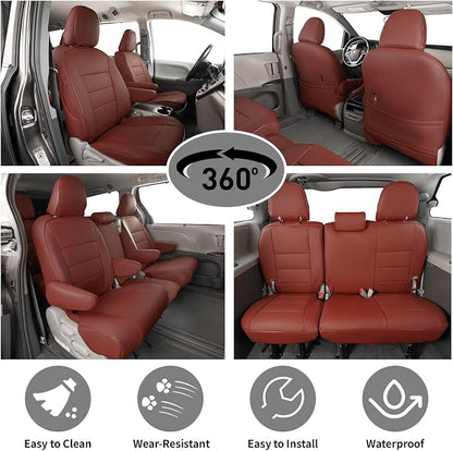 EKR Sienna Seat Covers for 2011-2020 Toyota Sienna LE,XLE, SE,XLE Premium 2nd Row 4/2/4 Split,8 Seats,Waterproof Car Seat Cover Full Set,Car Seat Protectors- Three Row,Leather (Burgundy)