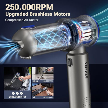 Yomile Mini Vacuum Cleaner, 2 in 1 27000PA Brushless Car Vacuum Air Duster 9000mAh Battery Air Blower Handheld Vacuum for Car,Office and Home