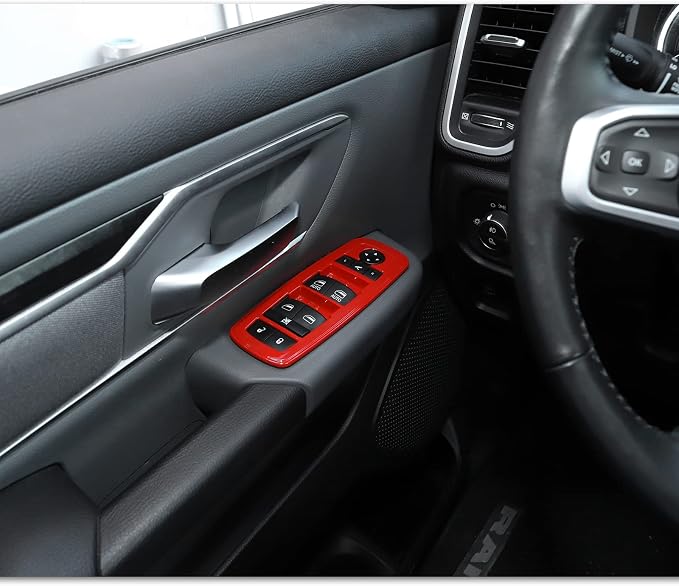 Window Lift Switch Cover Interior Button Trim Kit Compatible with 2018-2025 Dodge RAM (Red)