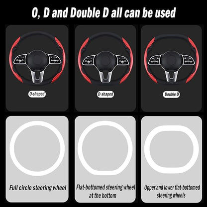 Carbon Fiber Steering Wheel Cover, 2-Piece Set Anti-Skid Comfortable Grip Segmented Butterfly Design, Easy Snap-On Installation Universal Fit 99% Cars, Red