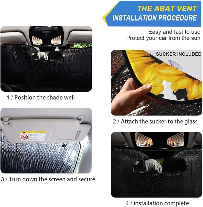 Cars Front Sun Shade Windshield,Foldable Reflective Sun Visor Sunflower Cow Print Pattern Windshield Sunshade Cover,Blocks UV Ray Sun Protect Interior Keep Cool,57" x 31.5 "Inches